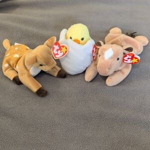 Ty Plush Trio - Tan Deer, Yellow Chick, Cream Horse
